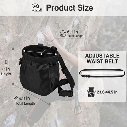 Chalk Bag for Rock Climbing, Bouldering Chalk Bag with Adjustable Belt & Pocket for Gymnastics, Gym, Cross Training, Weightlifting