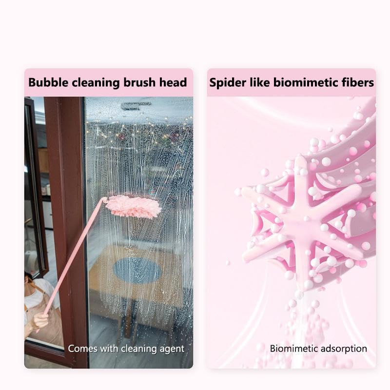 1 Pack Pink Long Handle Dust Duster, Portable Detachable Microfiber Static Cleaning Duster, Lightweight Extended Handheld Dust Remover in OPP Bag for Home, Kitchen, Bedroom, Car and Office