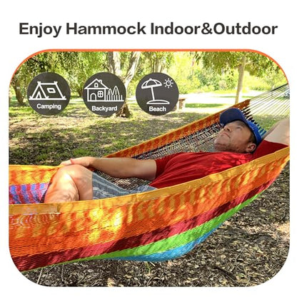 CHULIM Handwoven Mayan Hammock with 10ft Tree Straps, 550lbs Capacity Soft Rope Double Hammock, Portable Outdoor Hammock with Carry Bag for Camping Backyard Beach - Black White Stripe - color: Black White Stripe