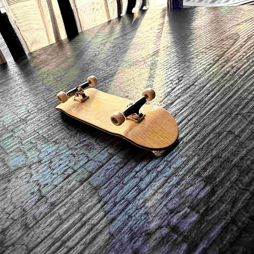 Professional Handmade Bamboo Fingerboard - 33mm 6-Ply Wooden Deck, 20th Anniversary Edition Vintage Mini Skateboard, Pro 34mm Silver Trucks & Beige II Bearing Wheels