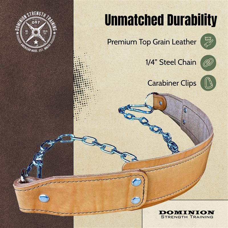 Heavy-Duty Leather Dip Belt with Steel Chain - Ultimate Accessory for Weighted Pullups, Dips, and Progressive Overload - color: Oiled Leather