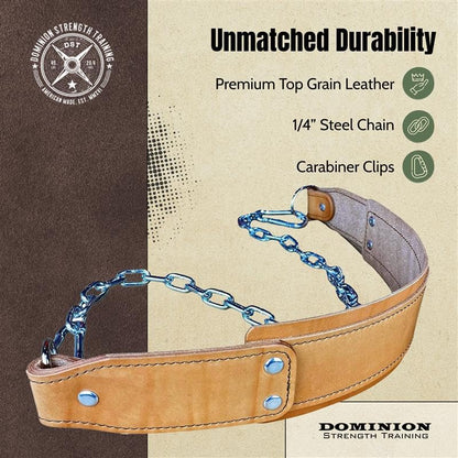Heavy-Duty Leather Dip Belt with Steel Chain - Ultimate Accessory for Weighted Pullups, Dips, and Progressive Overload - color: Oiled Leather
