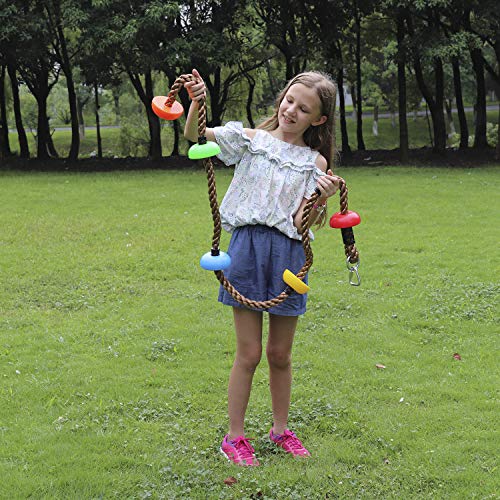 Rainbow Craft Colorful Climbing Rope - 6.5ft with 5 Knotted Foot - Kids Ninja Rope for Ninja Warrior Slackline Obstacle Course Accessories Kids Swing Set Backyard Play