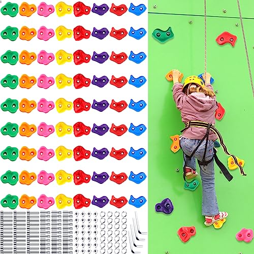 Meooeck 72 Pcs Kids Rock Wall Climbing Holds Set Colorful Grips with Mounting Screws and Hardware for DIY Indoor Outdoor Backyard Playground Back to School Birthday Gift(Classic Color) - color: Classic Color