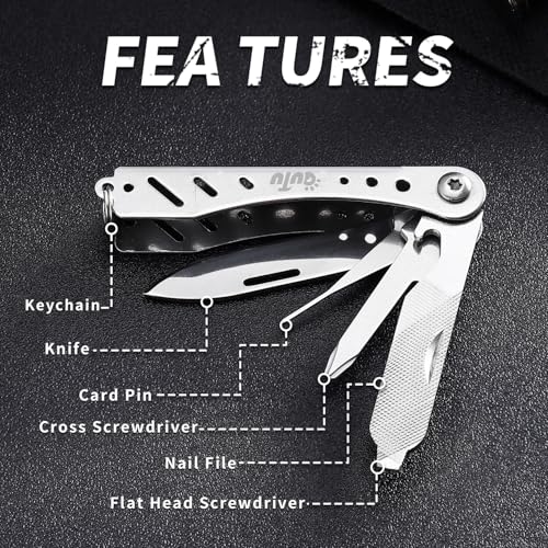 OUTU Multitool,6 in 1 Keychain Stainless Steel EDC Pocket Tool with Bottle Opener, Screwdrivers,SIM Ejector, Compact Gear Eject Card Pin with Gift Box (Silver) - style: Silver