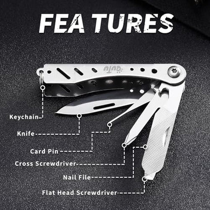 OUTU Multitool,6 in 1 Keychain Stainless Steel EDC Pocket Tool with Bottle Opener, Screwdrivers,SIM Ejector, Compact Gear Eject Card Pin with Gift Box (Silver) - style: Silver