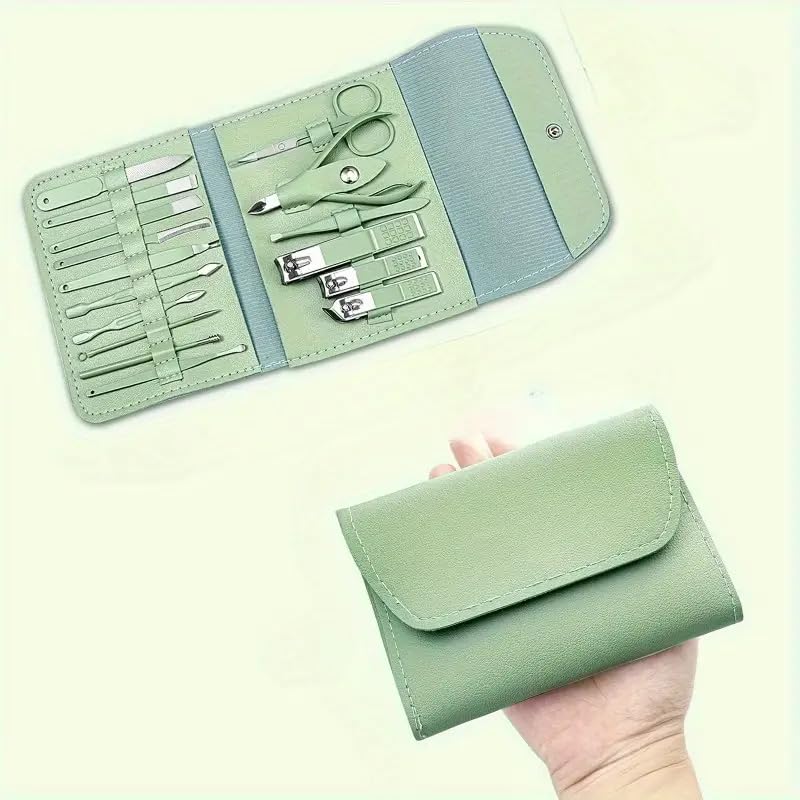 16pcs Nail Clippers Kit, Ultra Sharp Sturdy Fingernail Cutters, Professional Nail Clippers Pedicure Care Tools, Toenail Clipper Cutters for Men and Women Nail Trimmer,Luxury Gold Color,Matcha Green - color: Matcha Green