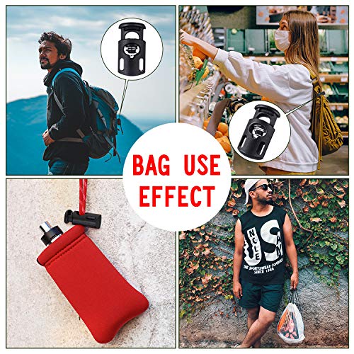Patelai 50 Pieces Cord Locks Spring Toggles Stoppers Plastic Single Hole End Stopper Slider and 1/8 Inch 66 Feet Elastic Bungee Cord for Drawstring Shoelaces Clothing Bags(Black, Classic Style) - size: Black, style: Classic Style