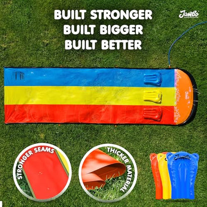 JAMBO Premium Triple Water Slide with 3 Bodyboards, 20Ft Heavy Duty Slip Splash and Slides-Advanced 3-Way Sprinkler System, Splash Pad Mat Backyard Summer Outdoor Water Toys n Long Slides for Kids - color: 20' Multicolor