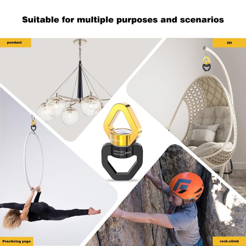 35KN Swing Swivel with Swivel Carabiner, Black Gold, 2 Pack | For hanging chairs, aerial yoga, hammocks, tire swings, kids' swings, gym rings, web tree swings, smooth rotation - color: Black Gold, size: 2 pack with carabiners