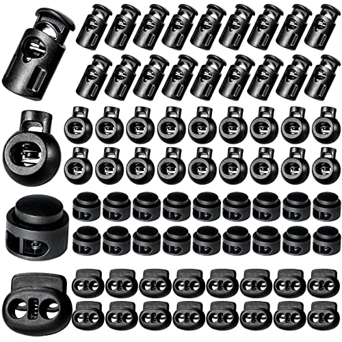 160Pcs Plastic Cord Locks, Single Double Hole Spring Stop Toggle Stoppers | Hoodie String Stoppers for Drawstrings, Shoelaces, Bags, More, 4 Styles - color: Black 160pcs