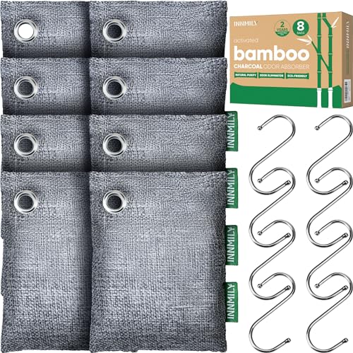 Activated Charcoal Odor Absorber, Odor Eliminator for Strong Odor,8 Packs | Nature Bamboo Charcoal Air Purifying Bags for Home, Car, Closet, Basement, Pet,Sneaker Deodorizer,Smoke Deodorizer Eliminator - style: 8 x 60g