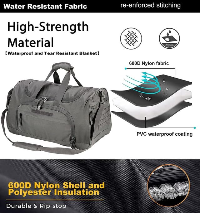 Gym Bag for Women & Men Tactical Duffle Military Weekender Travel Work Out Bags Lightweight Waterproof Sports Tote Shoe Pocket - color: Gray