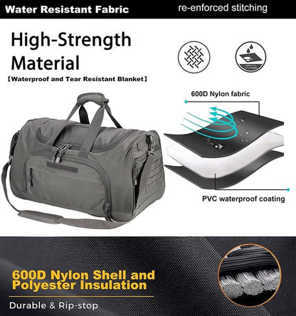 Gym Bag for Women & Men Tactical Duffle Military Weekender Travel Work Out Bags Lightweight Waterproof Sports Tote Shoe Pocket - color: Gray