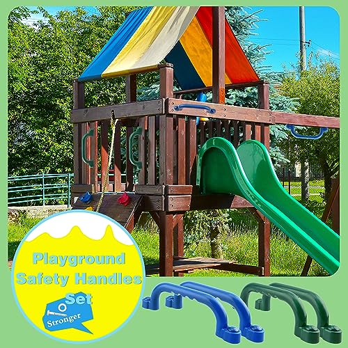 4 Pieces Kids Playground Safety Handles Swingset Grab Handle Playground Accessories for Child Backyard Playhouse Treehouse - color: Green, Blue