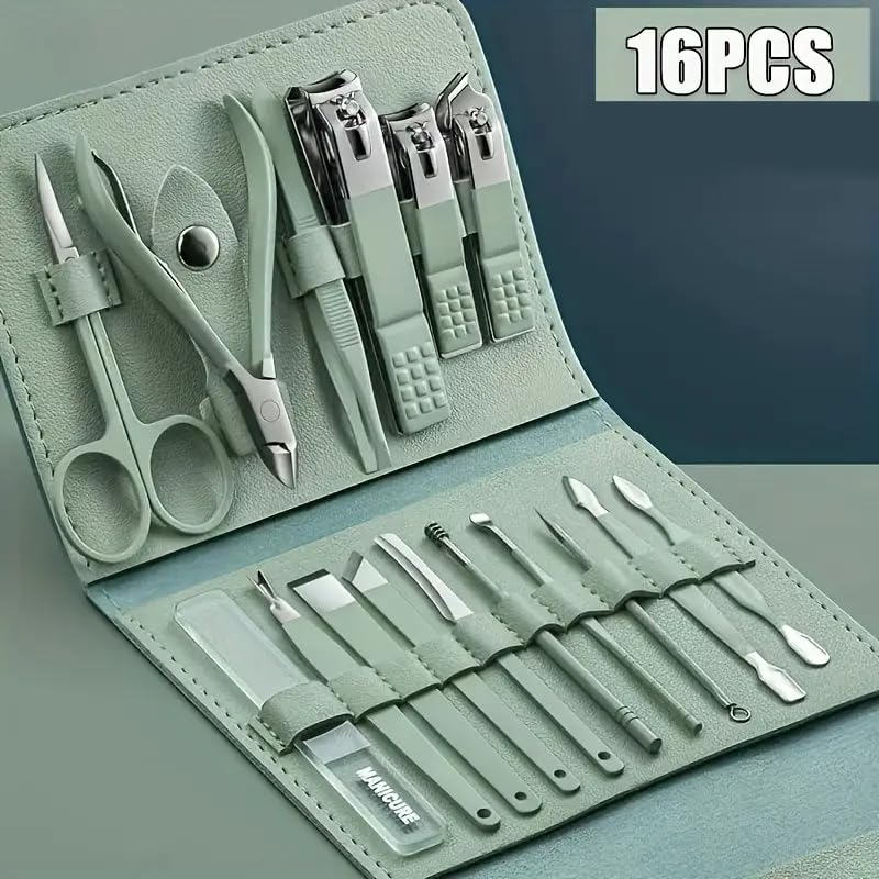 16pcs Nail Clippers Kit, Ultra Sharp Sturdy Fingernail Cutters, Professional Nail Clippers Pedicure Care Tools, Toenail Clipper Cutters for Men and Women Nail Trimmer,Luxury Gold Color,Matcha Green - color: Matcha Green