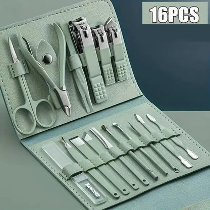 16pcs Nail Clippers Kit, Ultra Sharp Sturdy Fingernail Cutters, Professional Nail Clippers Pedicure Care Tools, Toenail Clipper Cutters for Men and Women Nail Trimmer,Luxury Gold Color,Matcha Green - color: Matcha Green