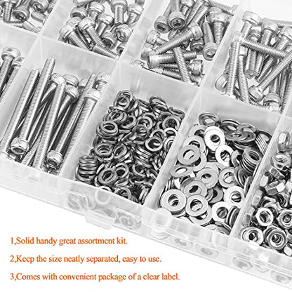 HELIFOUNER 540 Pieces M3 x 6mm /8mm /12mm /16mm /20mm /25mm /30mm, Hex Socket Head Cap Screws Bolts Washers Nuts Kit, 304 Stainless Steel - size: M3, style: Socket Head Screws