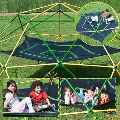 Merax 12FT Climbing Dome with Hammock, Outdoor Geometric Dome Climber | Playground Climber for Kids 3-10 Supporting 1000 lbs, Easy Assembly Play Center Jungle Gym - style: 12FT Yellow & Green