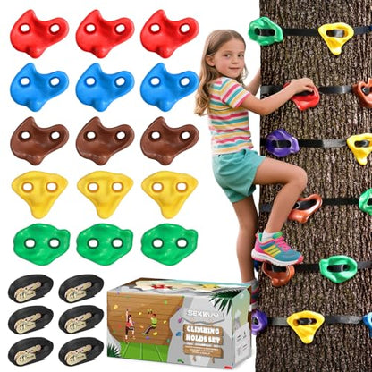 SEKKVY 15PCS Ninja Tree Climbing Holds and 6 Sturdy Ratchet Straps for Kids Tree Climbing, Large Climbing Grips for Outdoor Ninja Warrior Obstacle Course Training - style: 15 Holds