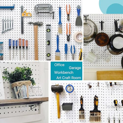 16 Pcs Pegboard Shelf Hooks, 6" Metal Peg Board Brackets Hooks Fits 1/4 Black Pegboard Organizer Accessories for Workbench, Garage, Craft Room, Retail Shop