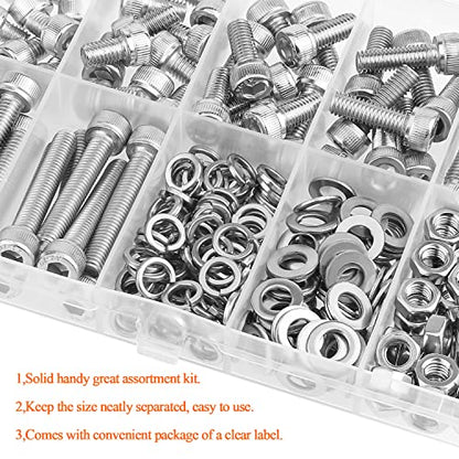 HELIFOUNER 210 Pieces M5 x 6mm /8mm /12mm /16mm /20mm /25mm /30mm, Hex Socket Head Cap Screws Bolts Washers Nuts Kit, 304 Stainless Steel (Hex Wrench is Not Included) - size: M5, style: Socket Head Screws