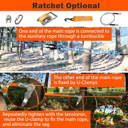 55FT Ninja Warrior Obstacle Course for Kids Backyard Outdoor | Stainless Steel Main Cable, 12 Ninja Training Children Toy Accessories, Monkey Bar, Climbing Net, Swing, CPSC Approval - size: 55FT 12Pcs