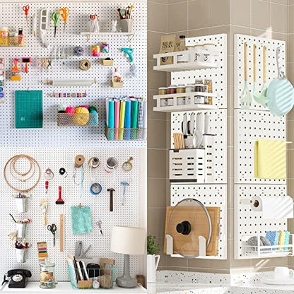 8Pcs Pegboard Wall Organizer Panels, White Pegboard Wall Mount | 10"x 10" ABS Pegboard for Craft Room, Garage, Kitchen, Living Room, Bathroom, Study Room, Peg Boards for Walls - size: White Peg Board- 8Pcs