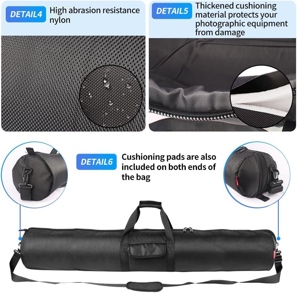 HEMMOTOP Tripod Bag, 47x8.3in All Sides Thick Padded Tripod Carrying Case with Shoulder Strap and Handle, Heavy Duty Light Stand Bag with Two Zippered Pockets for Pool Cue, Speaker Stand -R12021 - size: 47" L x 8.3" D