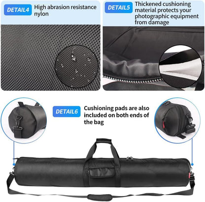 HEMMOTOP Tripod Bag, 47x8.3in All Sides Thick Padded Tripod Carrying Case with Shoulder Strap and Handle, Heavy Duty Light Stand Bag with Two Zippered Pockets for Pool Cue, Speaker Stand -R12021 - size: 47" L x 8.3" D