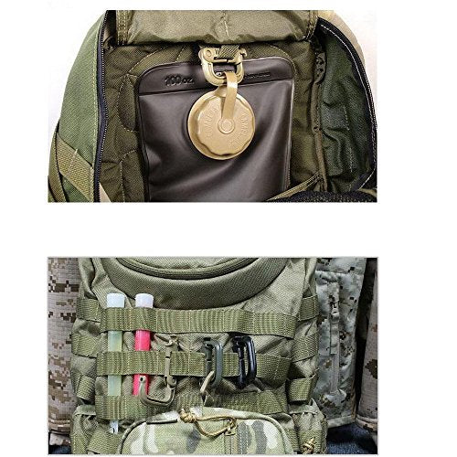 Jadedragon Multipurpose Tactical 360 Rotation D-Ring Clips/Locking Carabiner/Hydration Tube Clips/Elastic String Strap Management Tool for MOLLE Webbing Attachment Backpacks - color: LC-Green