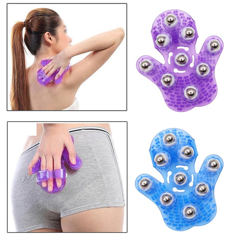 Roller Ball Body Massage Glove Anti-Cellulite Muscle Pain Relief Relax Massager for Neck Back Shoulder Buttocks Face Lift Tools (Purple) - color: Purple