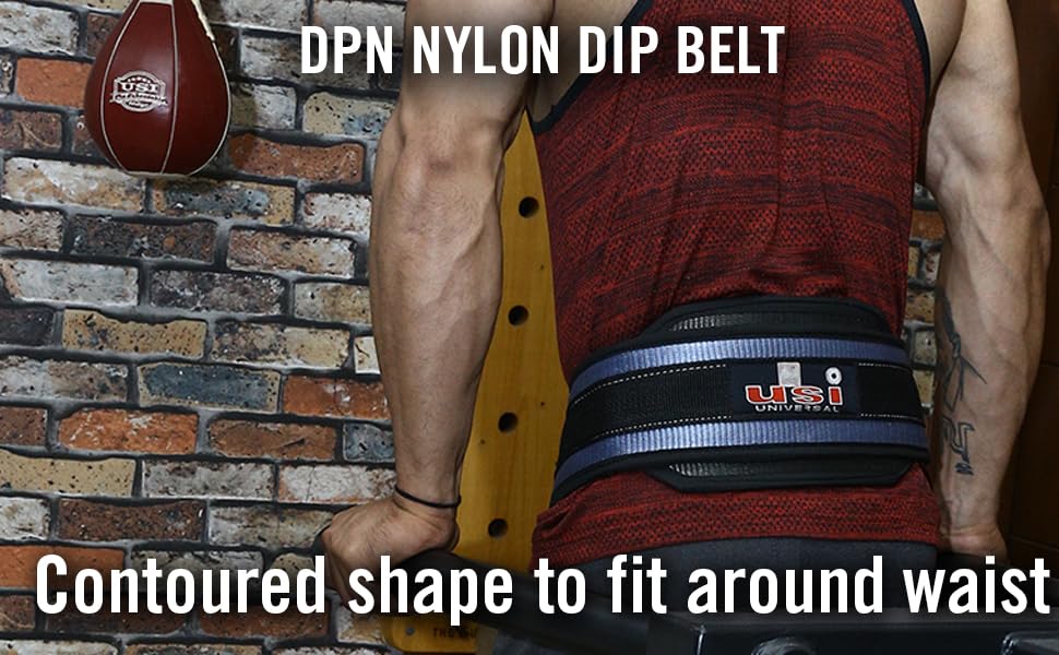 USI UNIVERSAL Dip Belt, DPL Dip Belts With Chain & Snap Hook, Padded Nylon & Metal Construction, Contoured Shape To Fit Around Waist, Weight Capacity (Dips) 60kg, 6" Padding