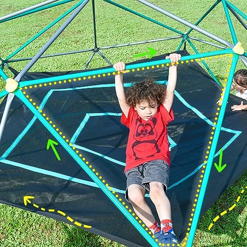 Merax 12FT Climbing Dome with Hammock, Outdoor Geometric Dome Climber | Playground Climber for Kids 3-10 Supporting 1000 lbs, Easy Assembly Play Center Jungle Gym - style: 12FT Green & Silver