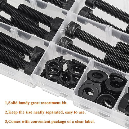 HELIFOUNER 70 Pieces M8 x 30mm /35mm /40mm /45mm /50mm, Hex Socket Head Cap Metric Screws Bolts Washers Nuts Kit, 12.9 Grade Alloy Steel, Fully Threaded, Black - size: M8 x 30/35/40/45/50mm, style: Socket Head