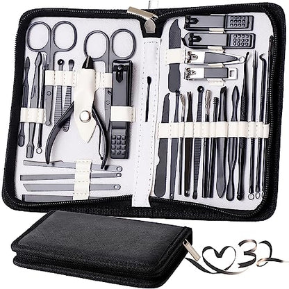 Manicure Set Pedicure Kit Womens Nail Clippers Set 32 in 1 Professional Grooming Care Tools Nail Kit Including Facial, Fingernails and Toenails Care with Travel Case Women (White/Black_32 in 1) - color: White/Black_32 in 1