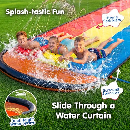 JAMBO 25Ft Premium XXL Slip Splash and Slide with 3 Bodyboards, Heavy Duty Water Slide- Advanced 3-Way Sprinkler System, Splash Mat Splash Pad Backyard Waterslide Outdoor Water Toys n Slides for Kids - color: Triple Lane