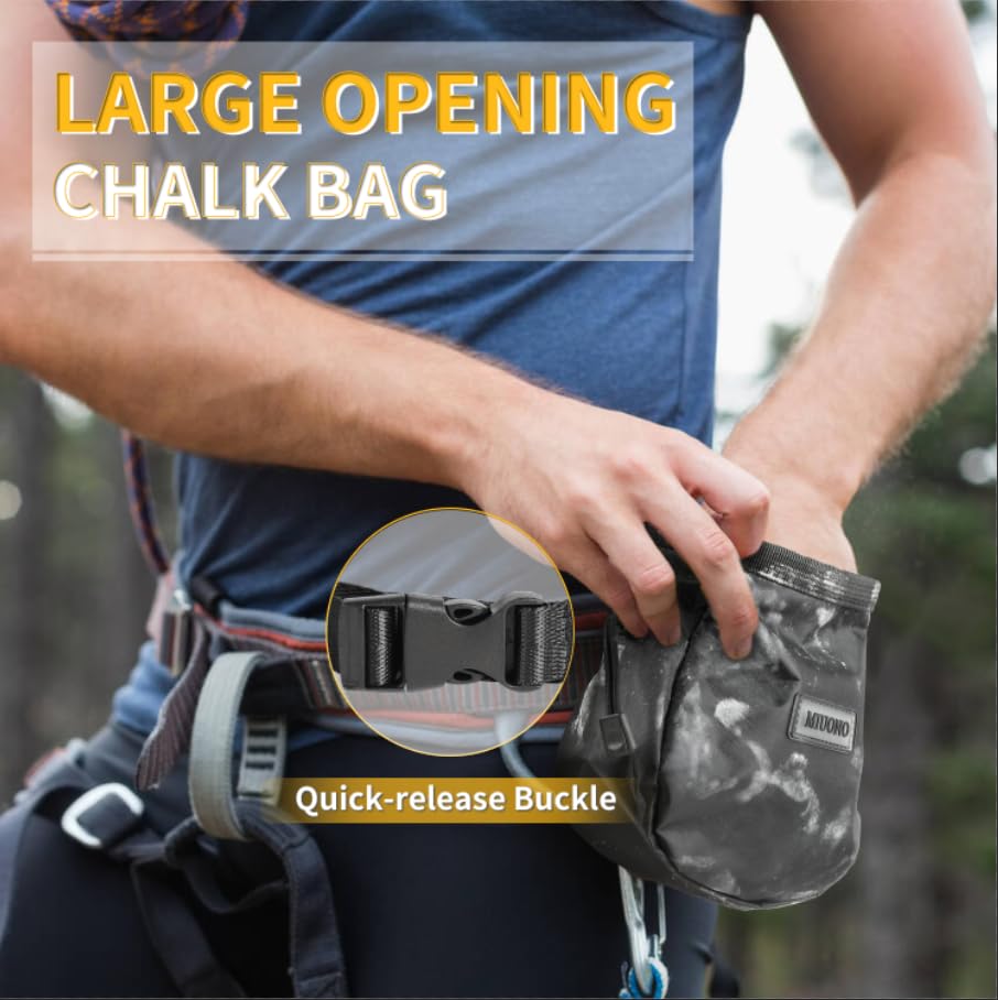 Chalk Bag for Rock Climbing, Climbing Chalk Bag Brush Loop and Zippered Pocket for Bouldering, Gym, Cross Fit, Weight Lifting, Disc Golf