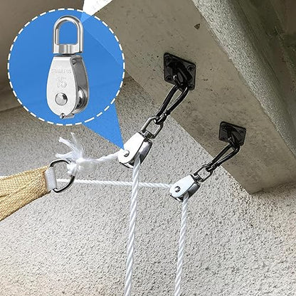 18 PCS M15 Stainless Steel Crane Pulley Blocks with Swivel Hooks, Anti-Rust, Durable Single Pulley Block, Reliable Lifting and Towing Wheels for Wire Rope, Camping, Hiking, and More by GENHAKON