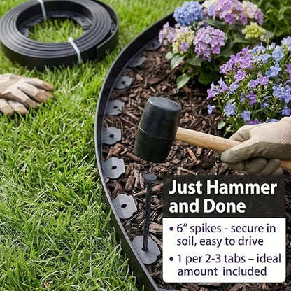 Gardzen 1.5" x80' Landscape Edging Kit with 100 Spikes | Garden Edging Coil for Lawn Borders and Landscape Projects, Easy No Dig Installation with Durable Ground Stakes Included - size: 80ft