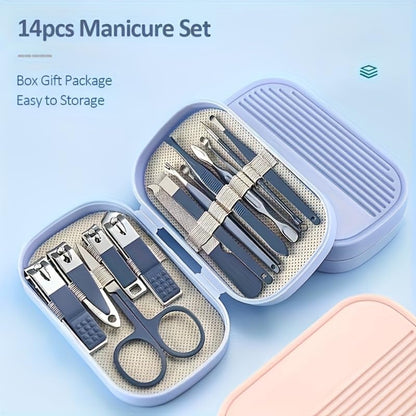 Nail Kit Clippers Pedicure Tools for Feet-Professional Travel Nail Kit 14pcs Grooming Kit Portable Case - color: Blue