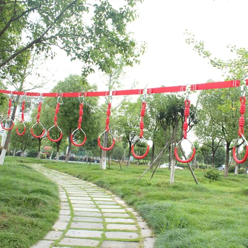 Backyard Ninja Ring Hang Gymnastic Fist Swing Monkey Bar Playground Equipment Climbing Attachment Playground Play Set, 8 Red Obstacle Course Fit Rings Jungle Gym Slackline Warrior Training Equipment - color: Red, size: 8 Pack