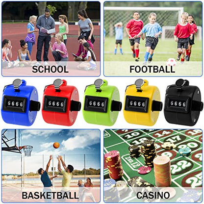 PETKNOWS 5Pcs Handheld Tally Clicker Counter 4 Digital Number for Sports | School Event Golf Sports Office Stadium, 4 Digital Number Clicker, 5 Pcs Handheld Counter Bulk - color: Red & Black & Yellow & Green & Blue
