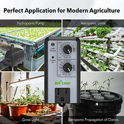 BN-LINK Short Period Repeat Cycle Intermittent Timer, Interval Timer - Day, Night, or 24 Hour Operation, Photocell Light Sensor Dusk to Dawn for Hydroponics Aquaponics Aeroponics
