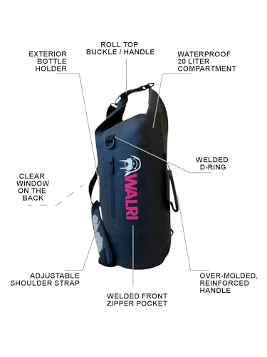 WALRI 20L Waterproof day pack for Sports, Surf, Turf and Dirt (Black) - color: Black