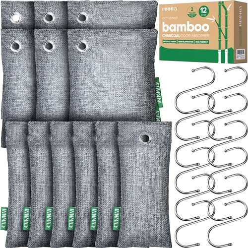 Activated Charcoal Odor Absorber, Odor Eliminator for Strong Odor,12 Packs | Nature Bamboo Charcoal Air Purifying Bags for Shoe, Home, Car, Closet, Basement, Pet, Sneaker Deodorizer,Smoke Deodorizer - style: 12 Packs