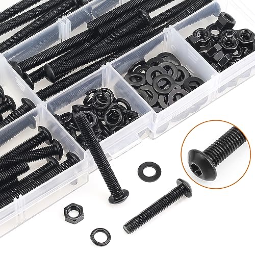 HELIFOUNER 200 Pieces M5 x 30mm /35mm /40mm /45mm /50mm, Button Head Socket Cap Metric Screws Bolts Washers Nuts Kit, 10.9 Grade Alloy Steel, Fully Threaded, Black - size: M5 x 30/35/40/45/50mm, style: Button Head
