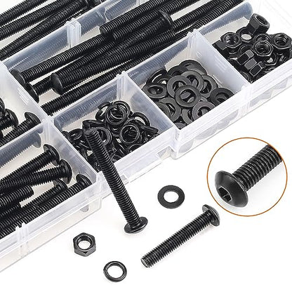 HELIFOUNER 200 Pieces M5 x 30mm /35mm /40mm /45mm /50mm, Button Head Socket Cap Metric Screws Bolts Washers Nuts Kit, 10.9 Grade Alloy Steel, Fully Threaded, Black - size: M5 x 30/35/40/45/50mm, style: Button Head