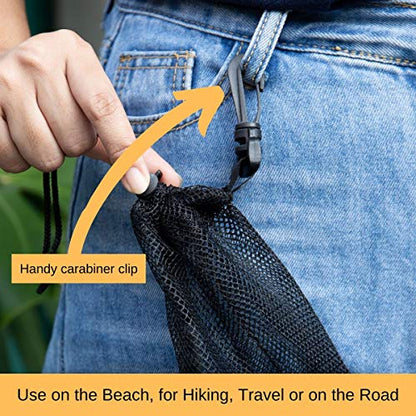 PALTERWEAR Small Mesh Bag with Clip and Toggle Closure (Set of 4, Black, 7 x 9 Inch) for Watersports Trekking Sailing - size: 7 x 9 inch
