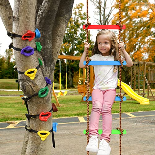 12 Ninja Tree Climbing Holds for Tree Climber, Tree Climbing Kit with 6.6FT Rope Ladder for Outdoor Ninja Warrior Obstacle Course Training - style: Rope Ladder+Tree Holds